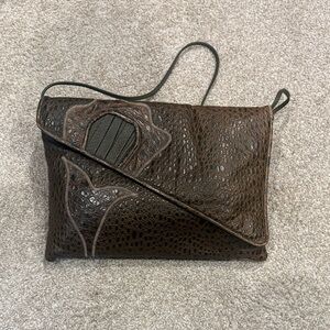 Brown Textured Clutch Bag